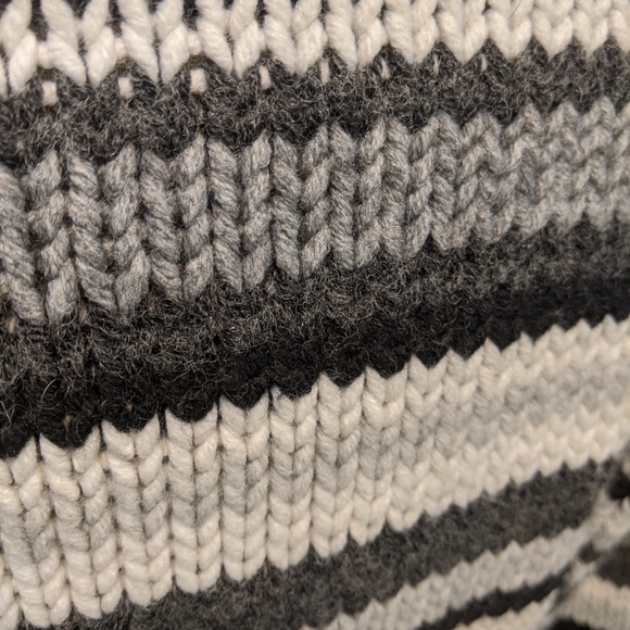 90s Esprit grey stripe wool turtleneck sweater chunky knit stripe sweater - Picture 4 of 9